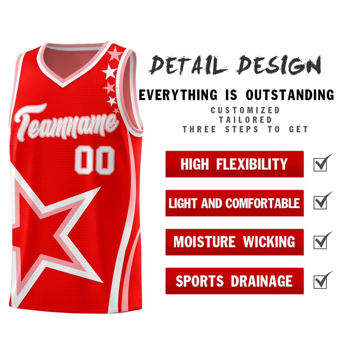 Custom Red Shoulder Stars Graffiti Pattern Sets Basketball Jersey
