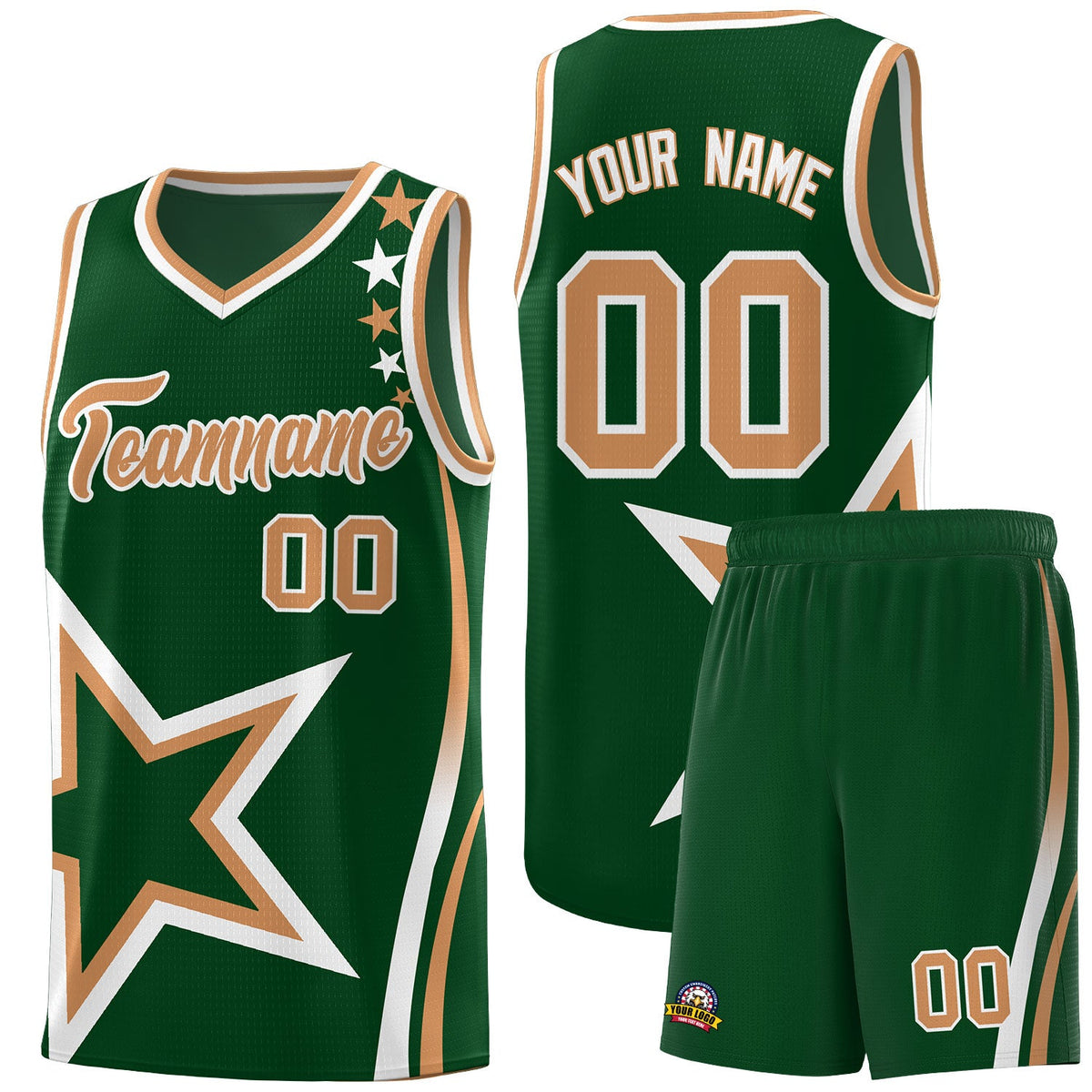 Custom Green Shoulder Stars Graffiti Pattern Sets Basketball Jersey