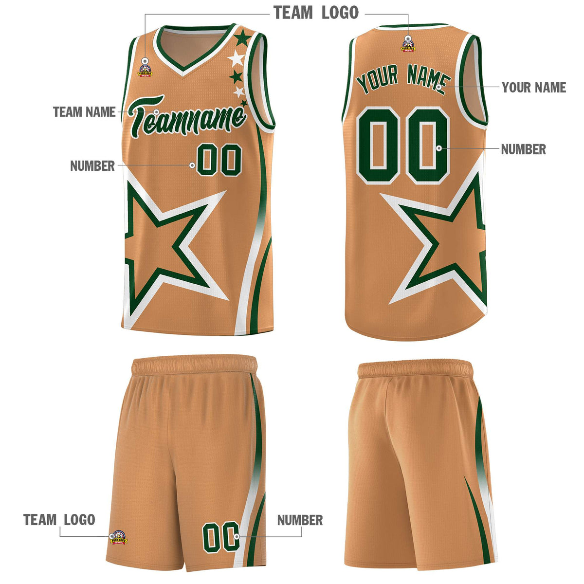 Custom Light Brown Shoulder Stars Graffiti Pattern Sets Basketball Jersey