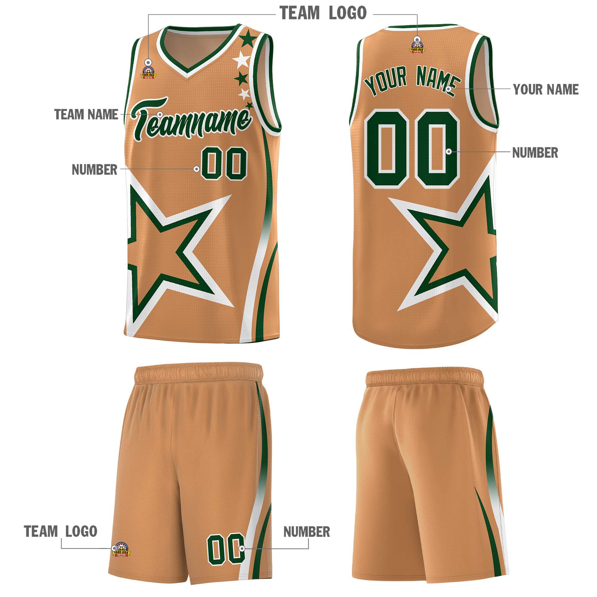 Custom Light Brown Shoulder Stars Graffiti Pattern Sets Basketball Jersey