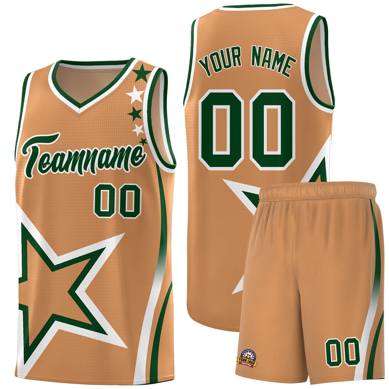 Custom Light Brown Shoulder Stars Graffiti Pattern Sets Basketball Jersey