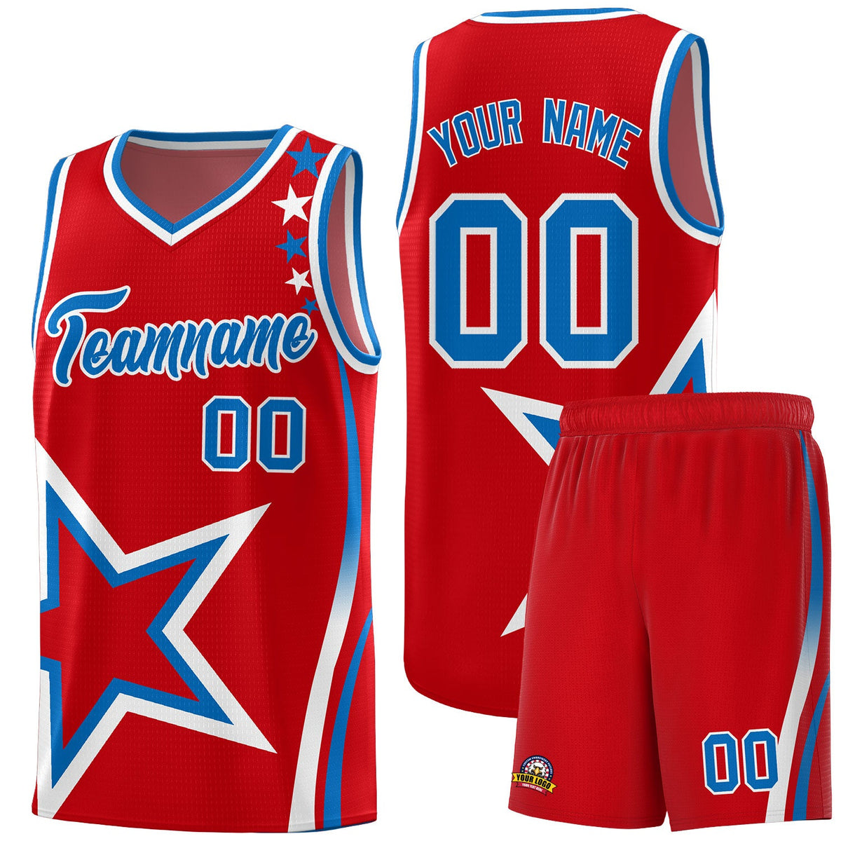 Custom Red Shoulder Stars Graffiti Pattern Sets Basketball Jersey