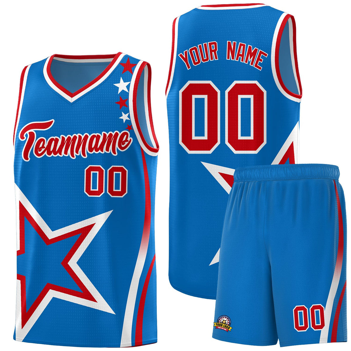 Custom Blue Shoulder Stars Graffiti Pattern Sets Basketball Jersey