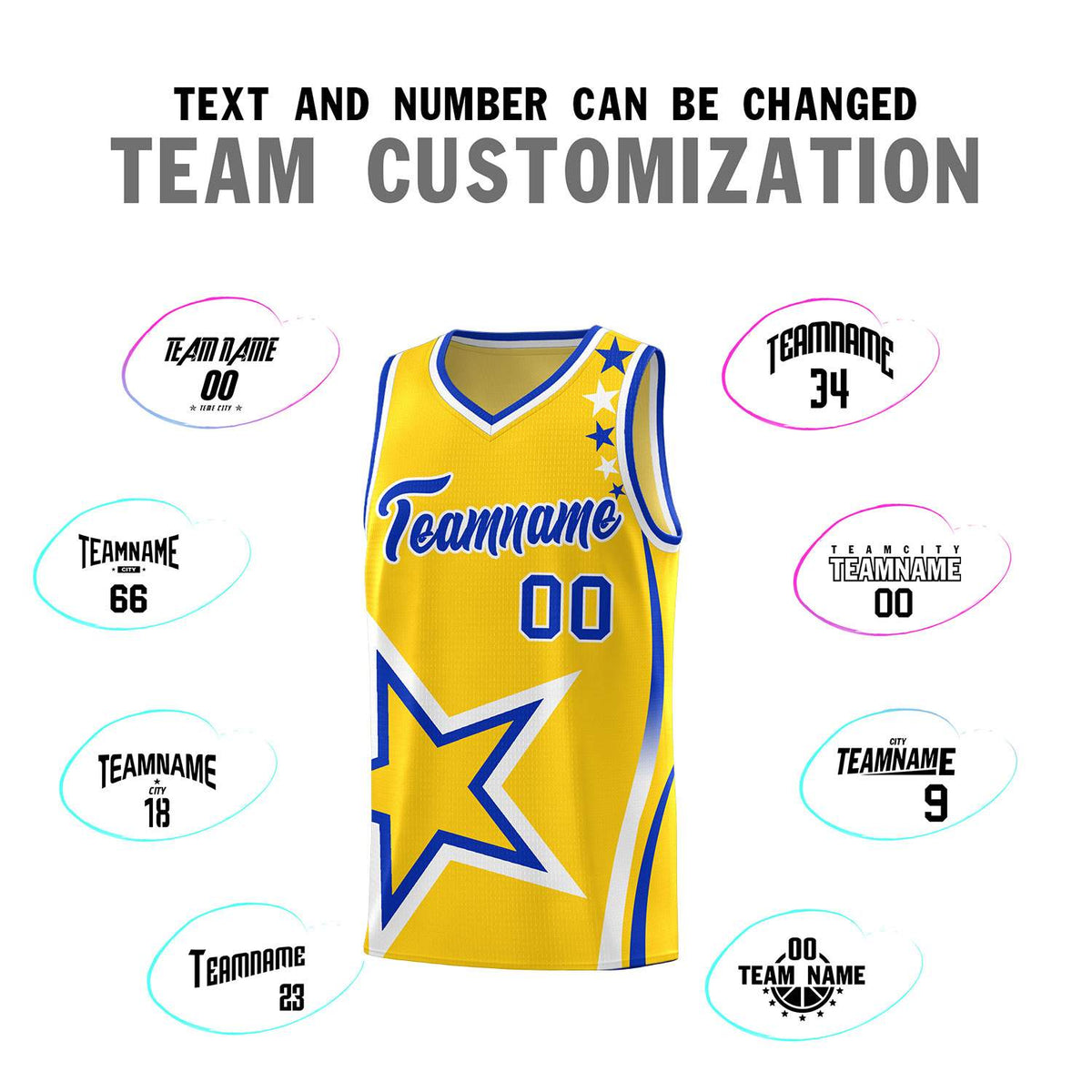 Custom Gold Shoulder Stars Graffiti Pattern Sets Basketball Jersey
