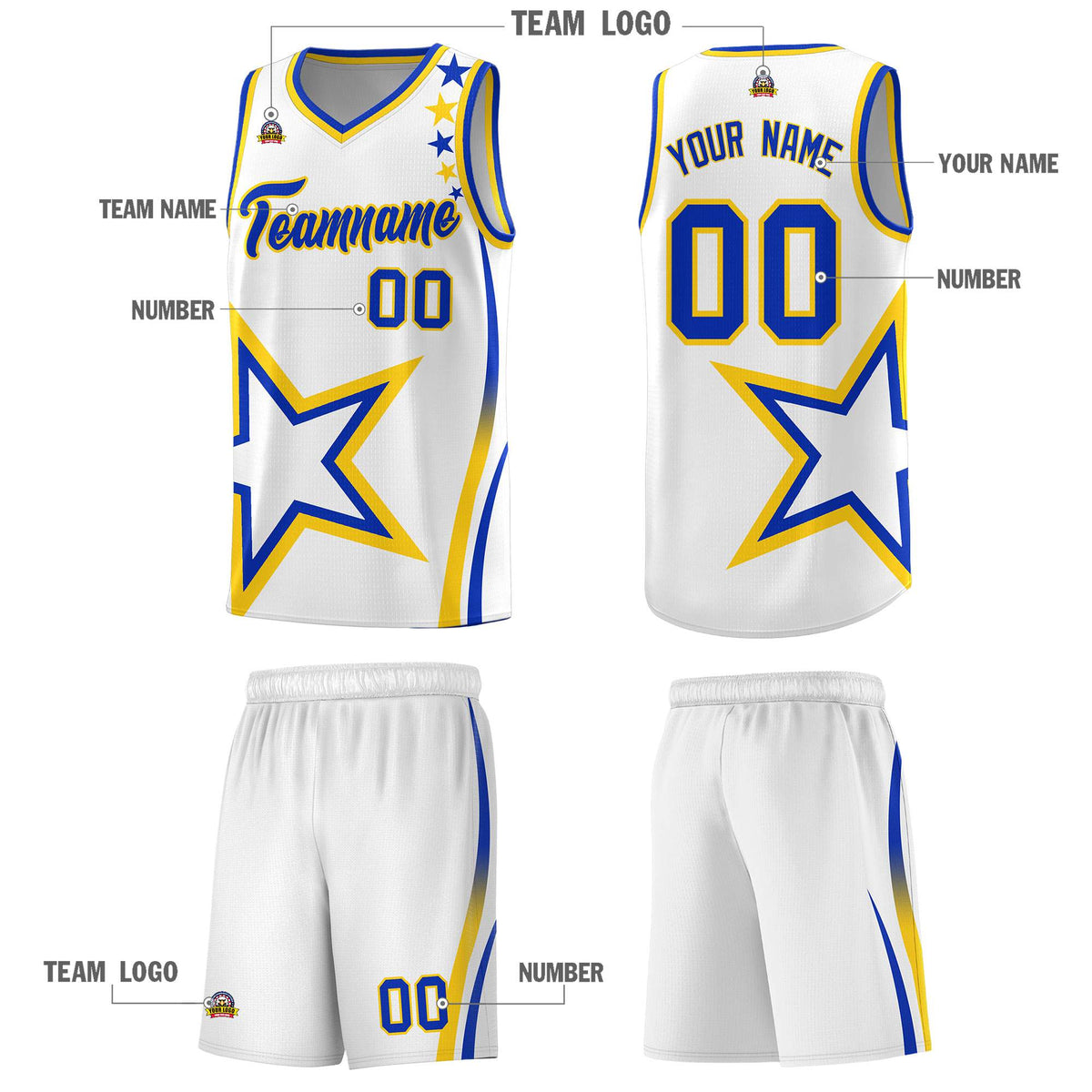 Custom White Shoulder Stars Graffiti Pattern Sets Basketball Jersey