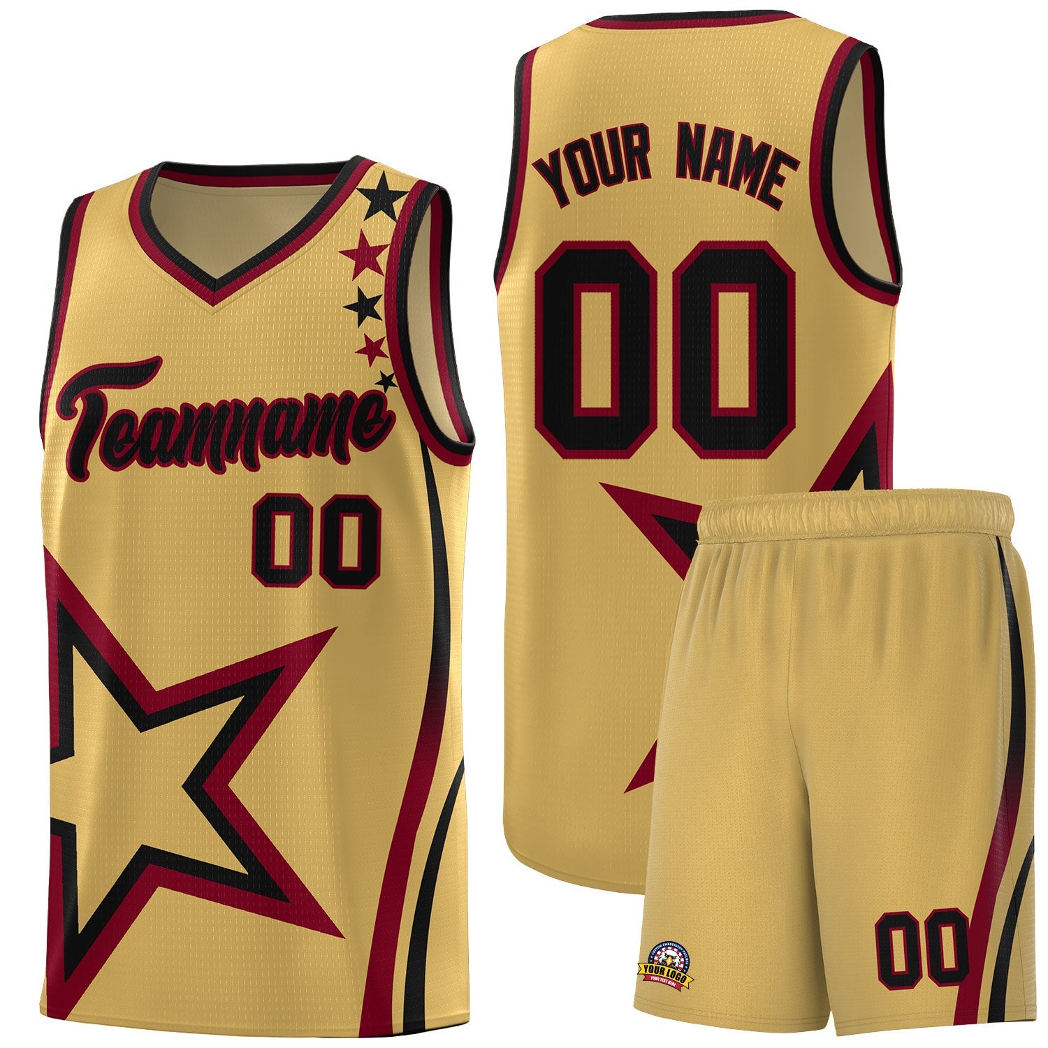 Custom Old Gold Shoulder Stars Graffiti Pattern Sets Basketball Jersey