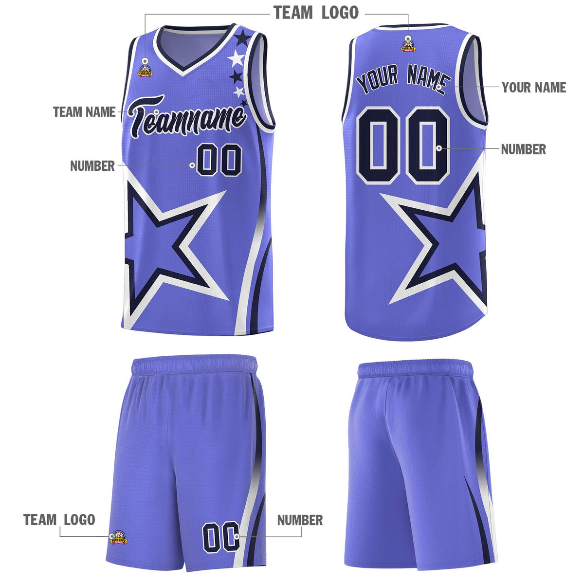 Custom Purple Shoulder Stars Graffiti Pattern Sets Basketball Jersey