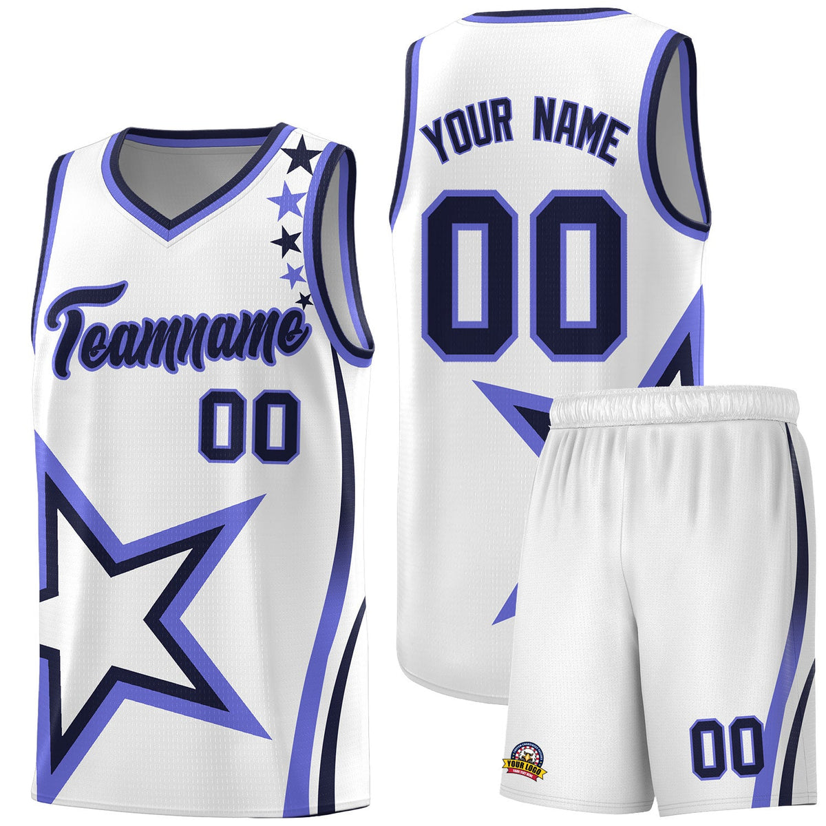 Custom White Shoulder Stars Graffiti Pattern Sets Basketball Jersey