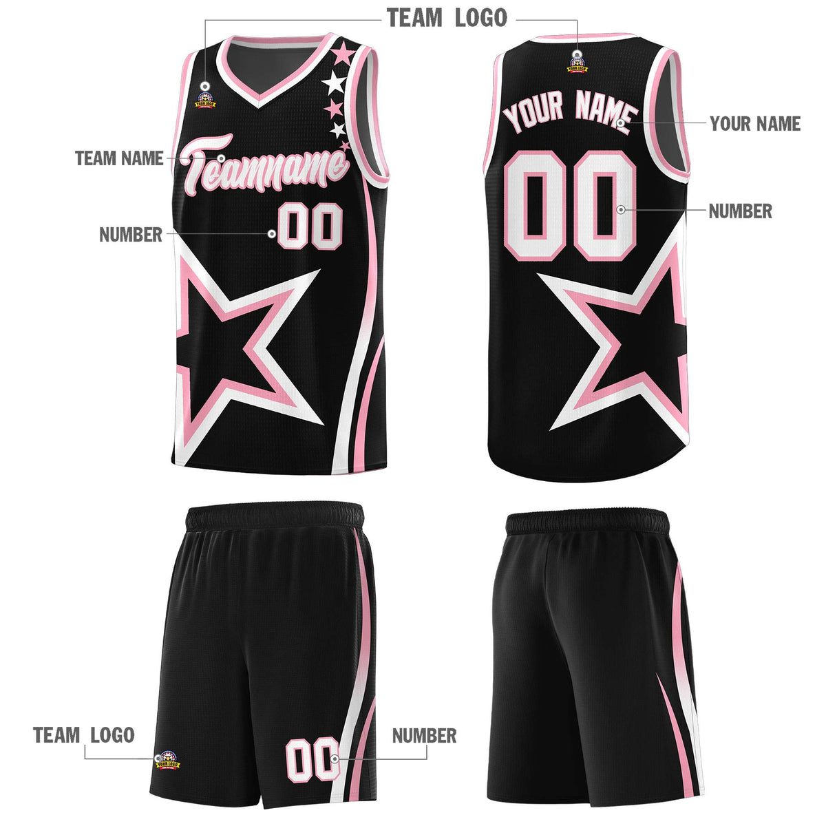 Custom Black Shoulder Stars Graffiti Pattern Sets Basketball Jersey