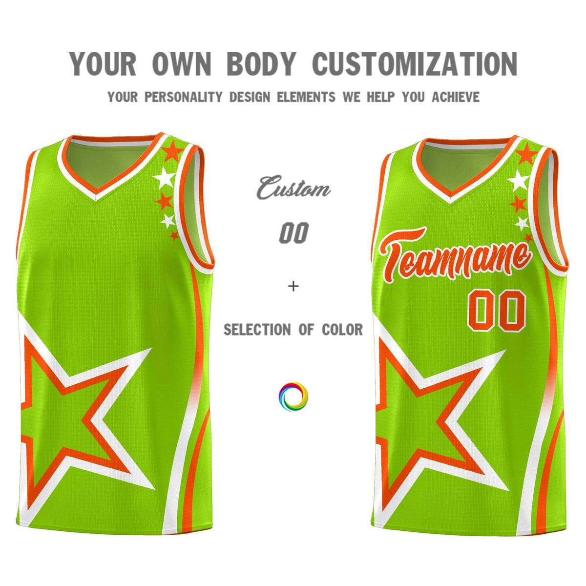 Custom Neon Green Shoulder Stars Graffiti Pattern Sets Basketball Jersey