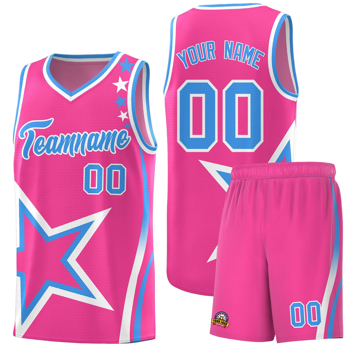 Custom Pink Shoulder Stars Graffiti Pattern Sets Basketball Jersey
