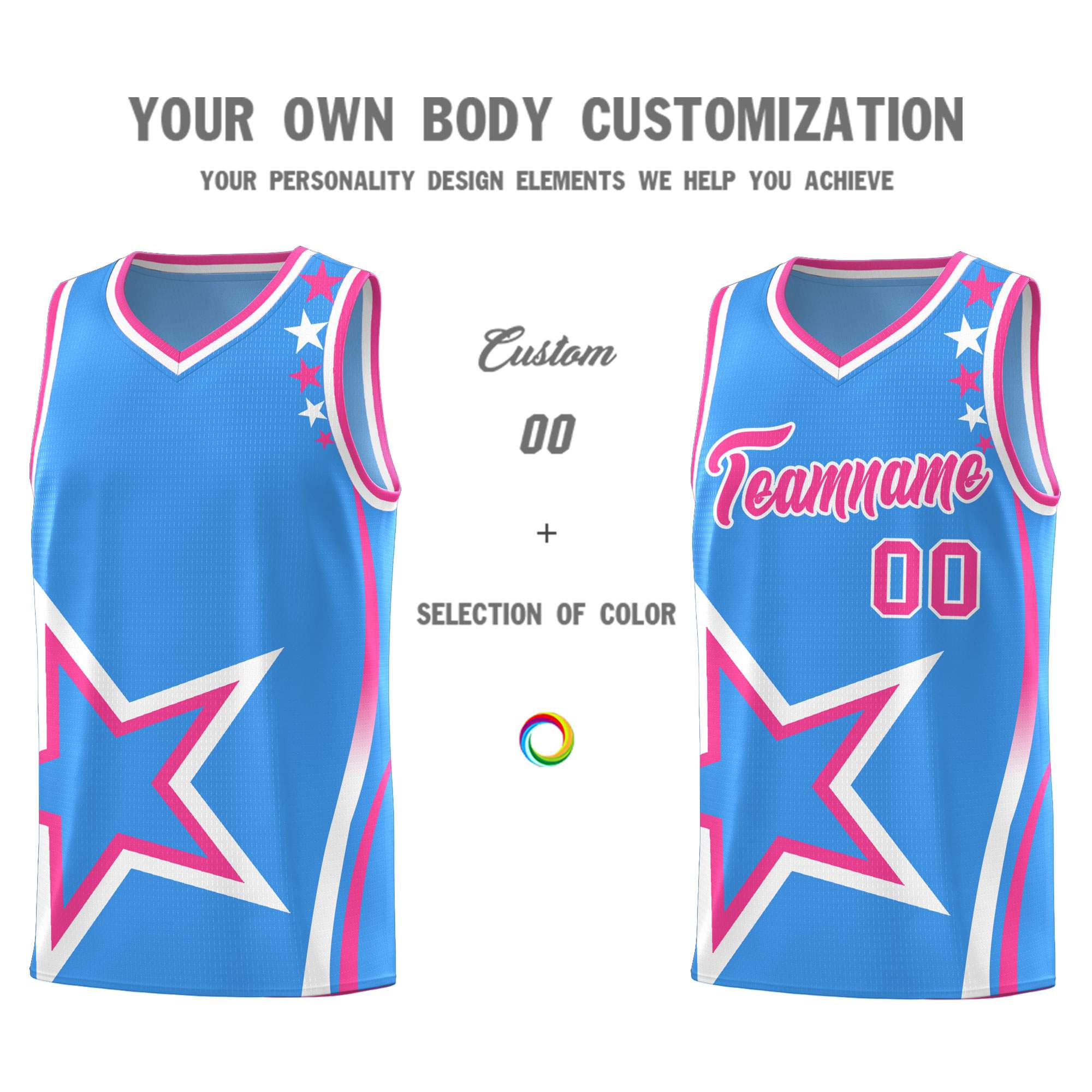 Custom Light Blue Shoulder Stars Graffiti Pattern Sets Basketball Jersey