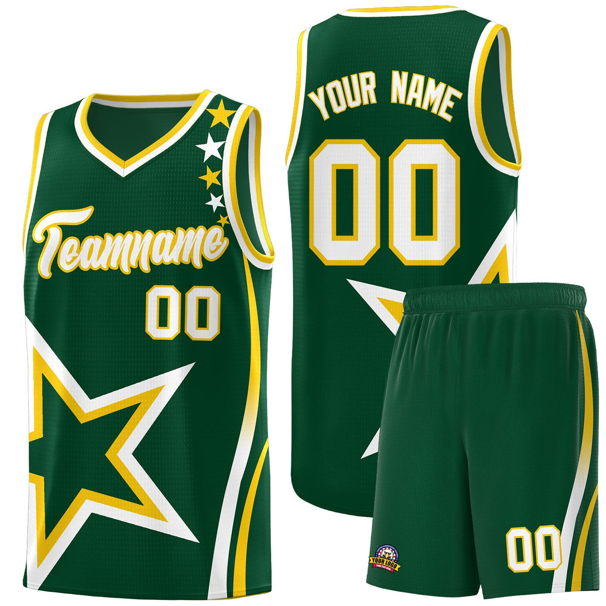 Custom Hunter Green Shoulder Stars Graffiti Pattern Sets Basketball Jersey