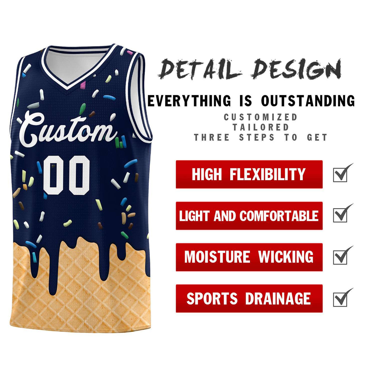 Custom Navy Basketball Kits with Ice Cream Element Pattern