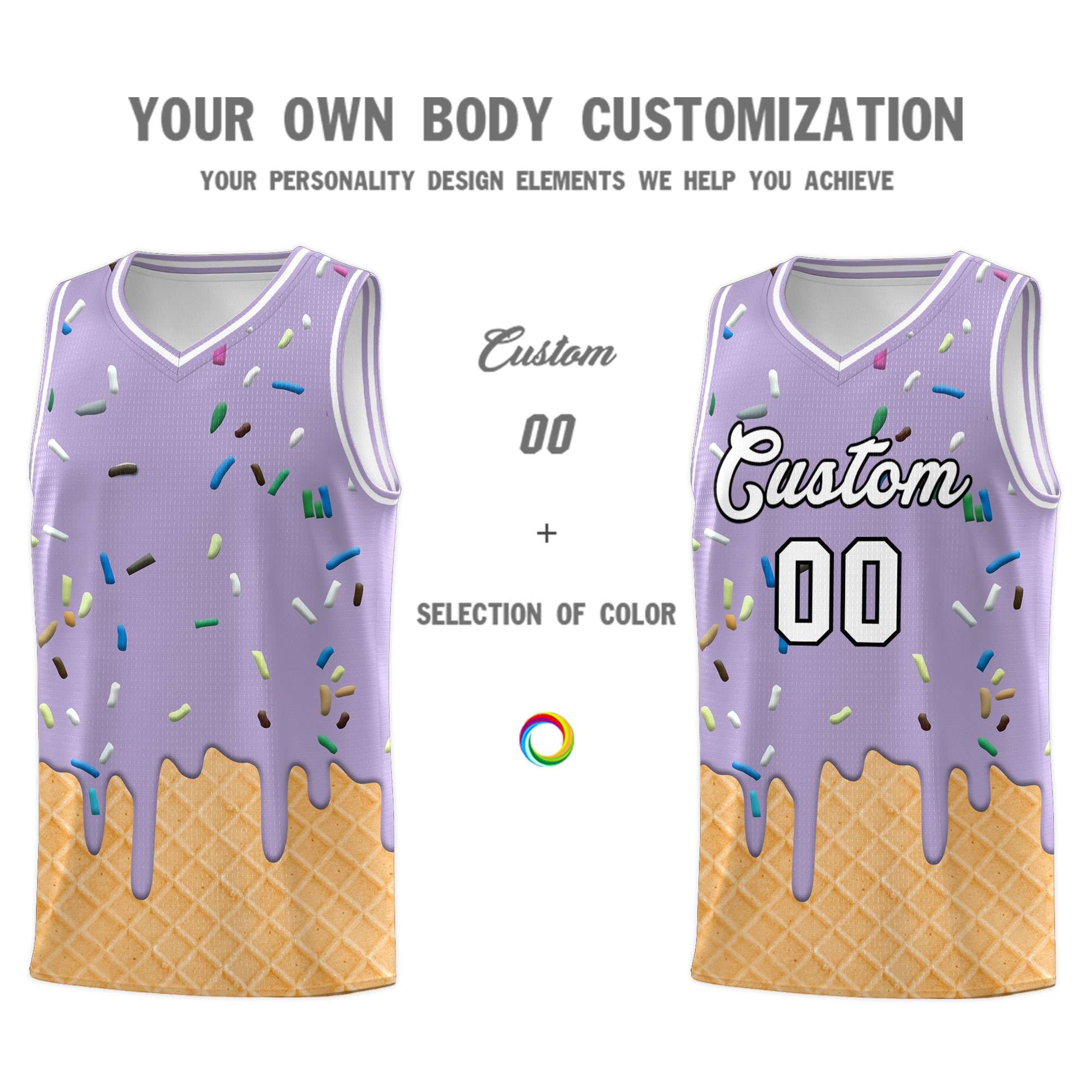 Custom Light Purple Basketball Kits with Ice Cream Element Pattern