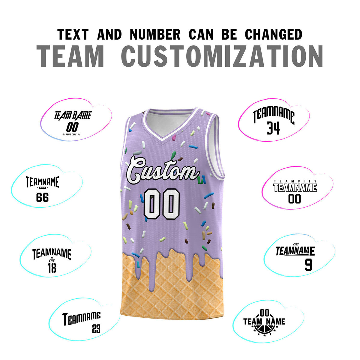 Custom Light Purple Basketball Kits with Ice Cream Element Pattern
