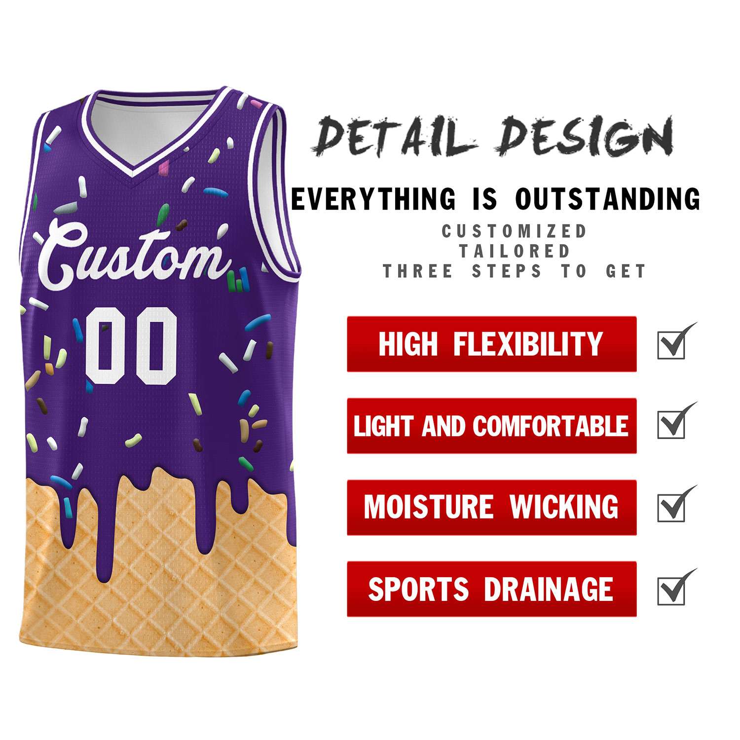 Custom Purple Basketball Kits with Ice Cream Element Pattern