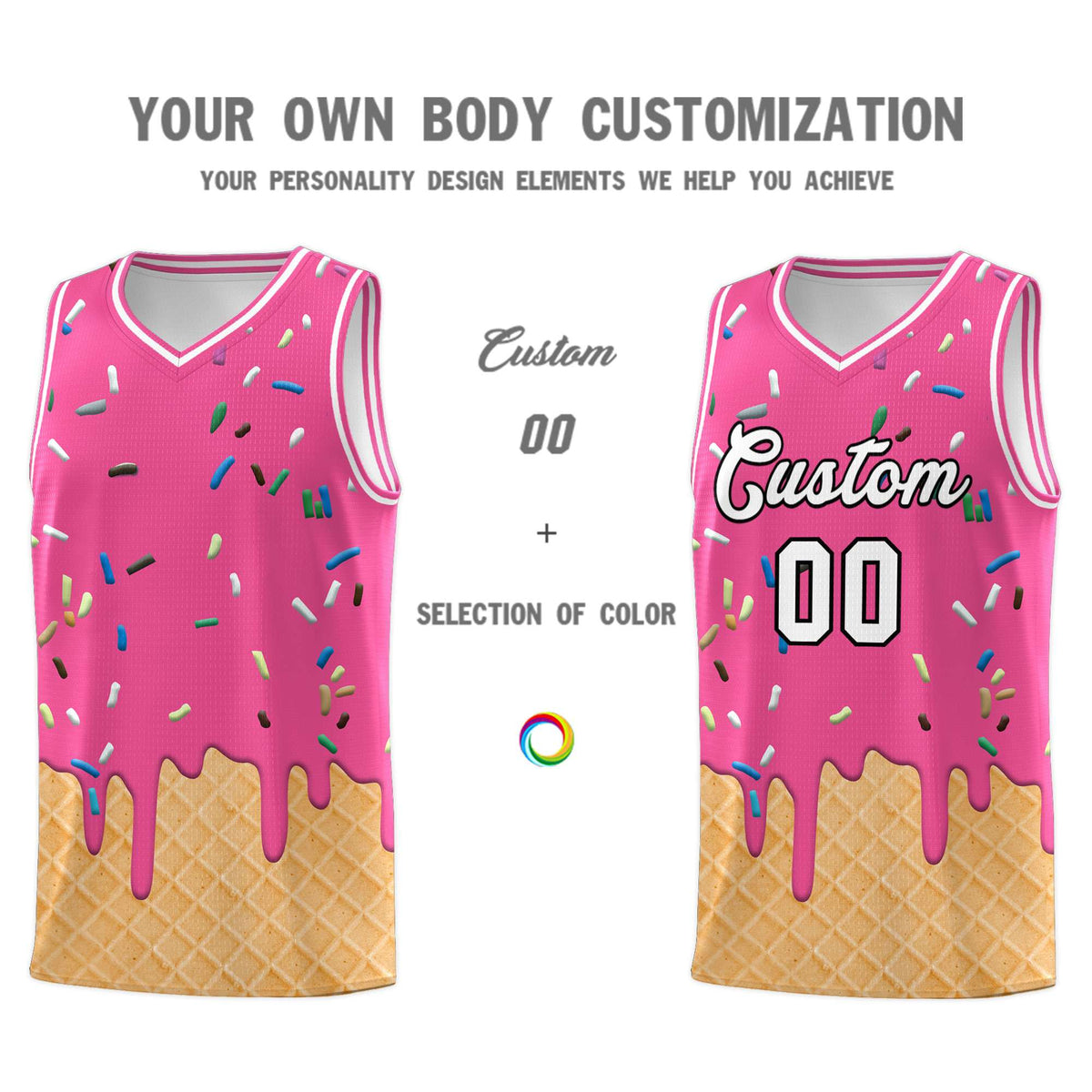 Custom Pink Basketball Kits with Ice Cream Element Pattern