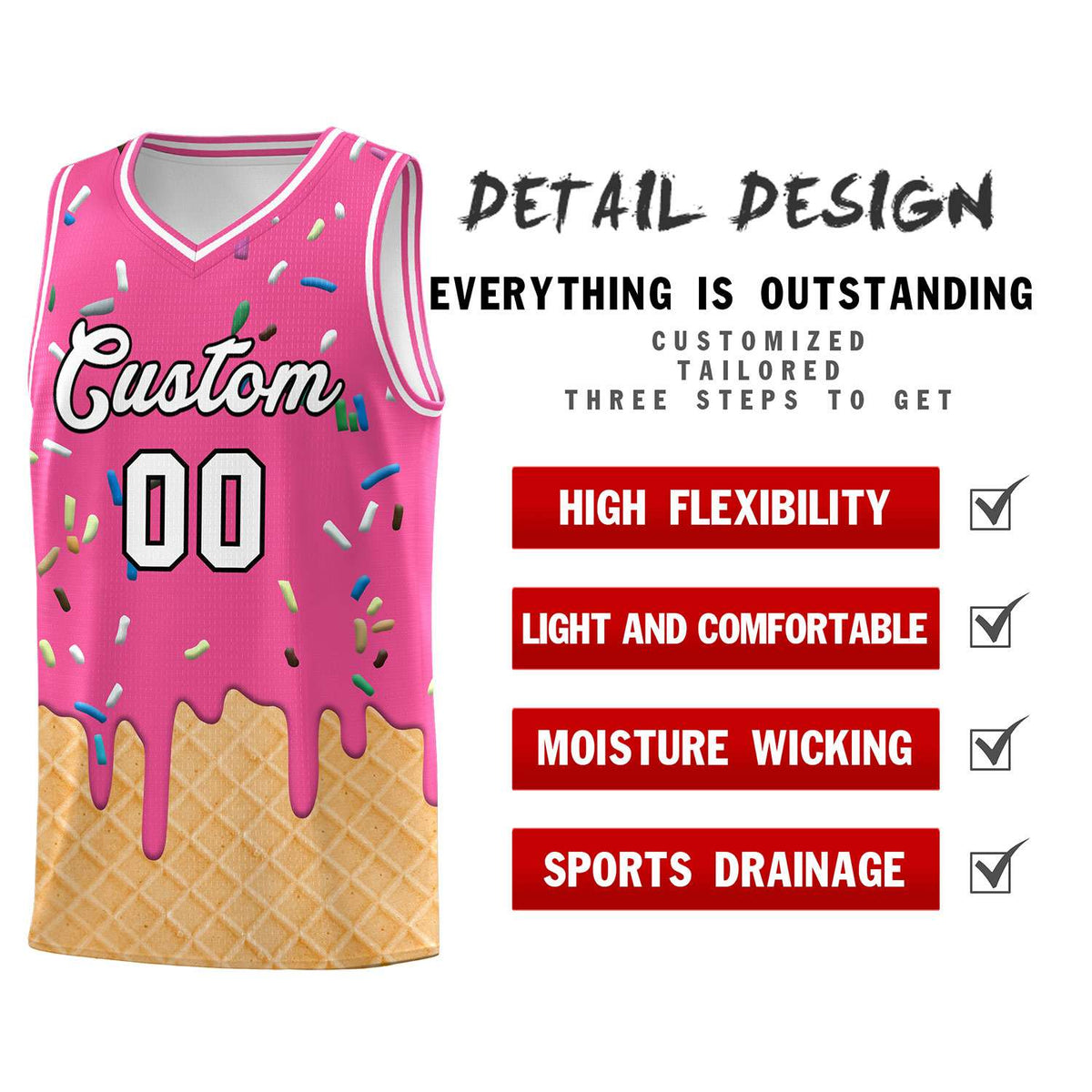 Custom Pink Basketball Kits with Ice Cream Element Pattern