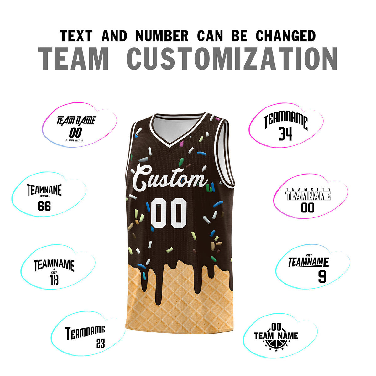 Custom Brown Basketball Kits with Ice Cream Element Pattern
