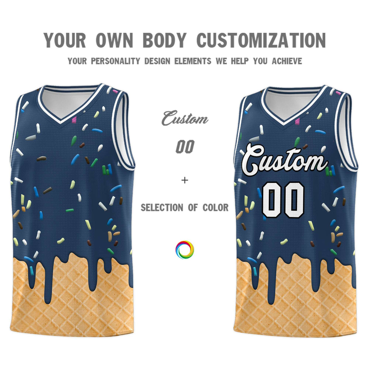 Custom Midnight Blue Basketball Kits with Ice Cream Element Pattern
