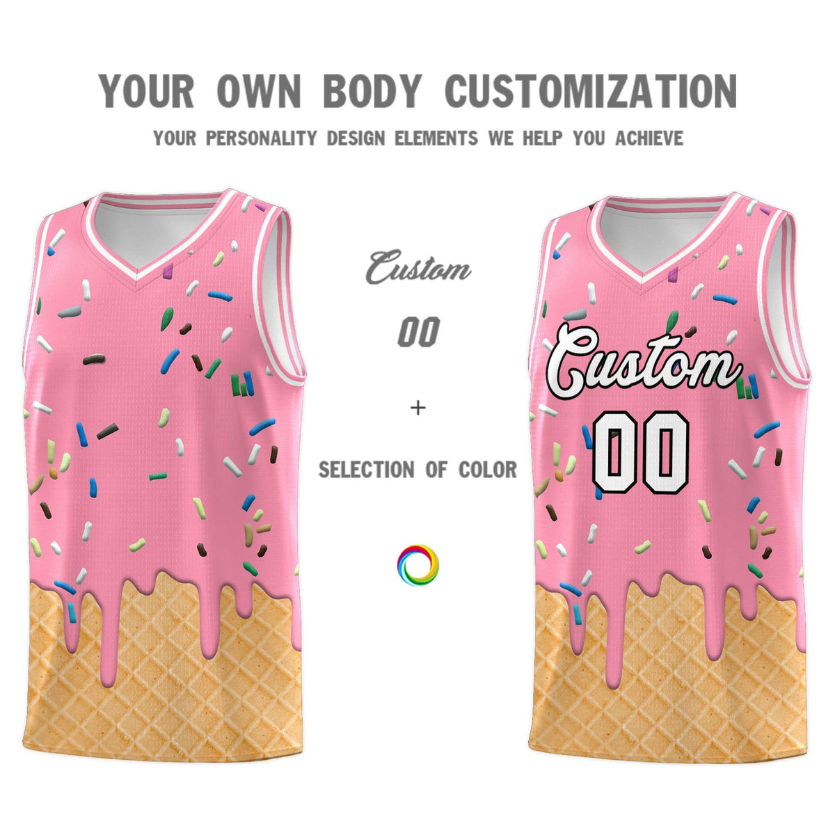 Custom Light Pink Basketball Kits with Ice Cream Element Pattern