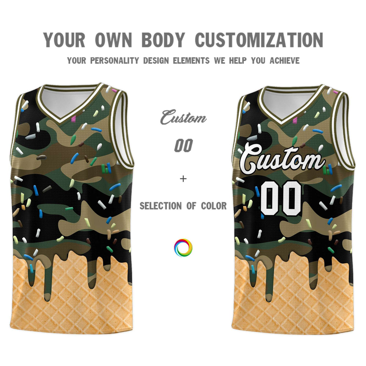 Custom Camo Basketball Kits with Ice Cream Element Pattern