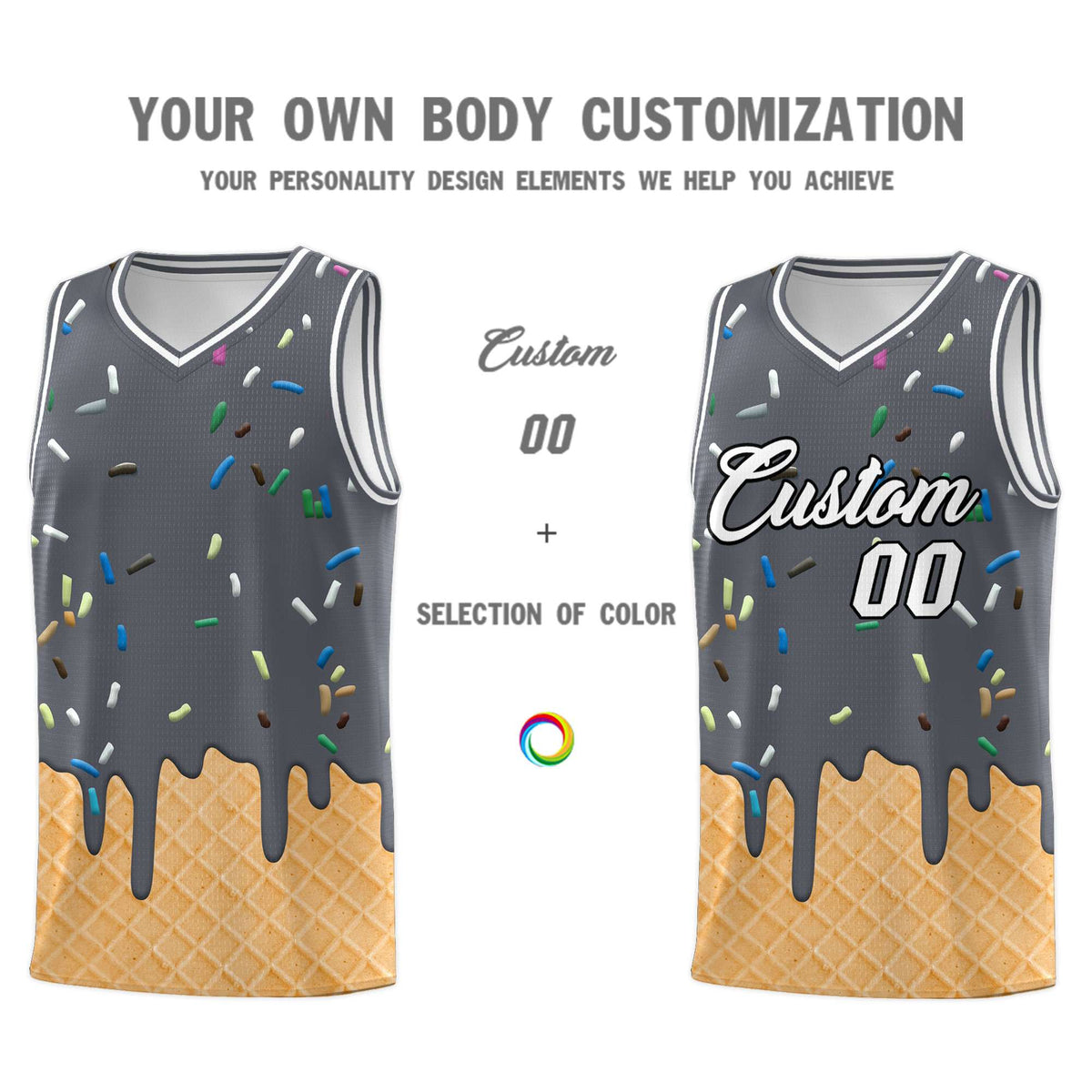 Custom Gray Basketball Kits with Ice Cream Element Pattern