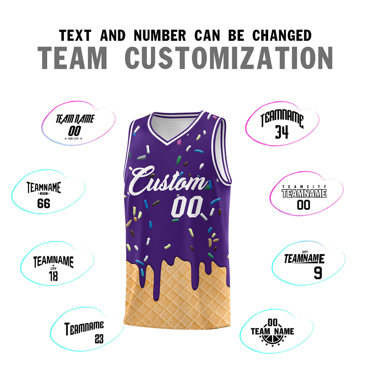 Custom Purple Basketball Kits with Ice Cream Element Pattern