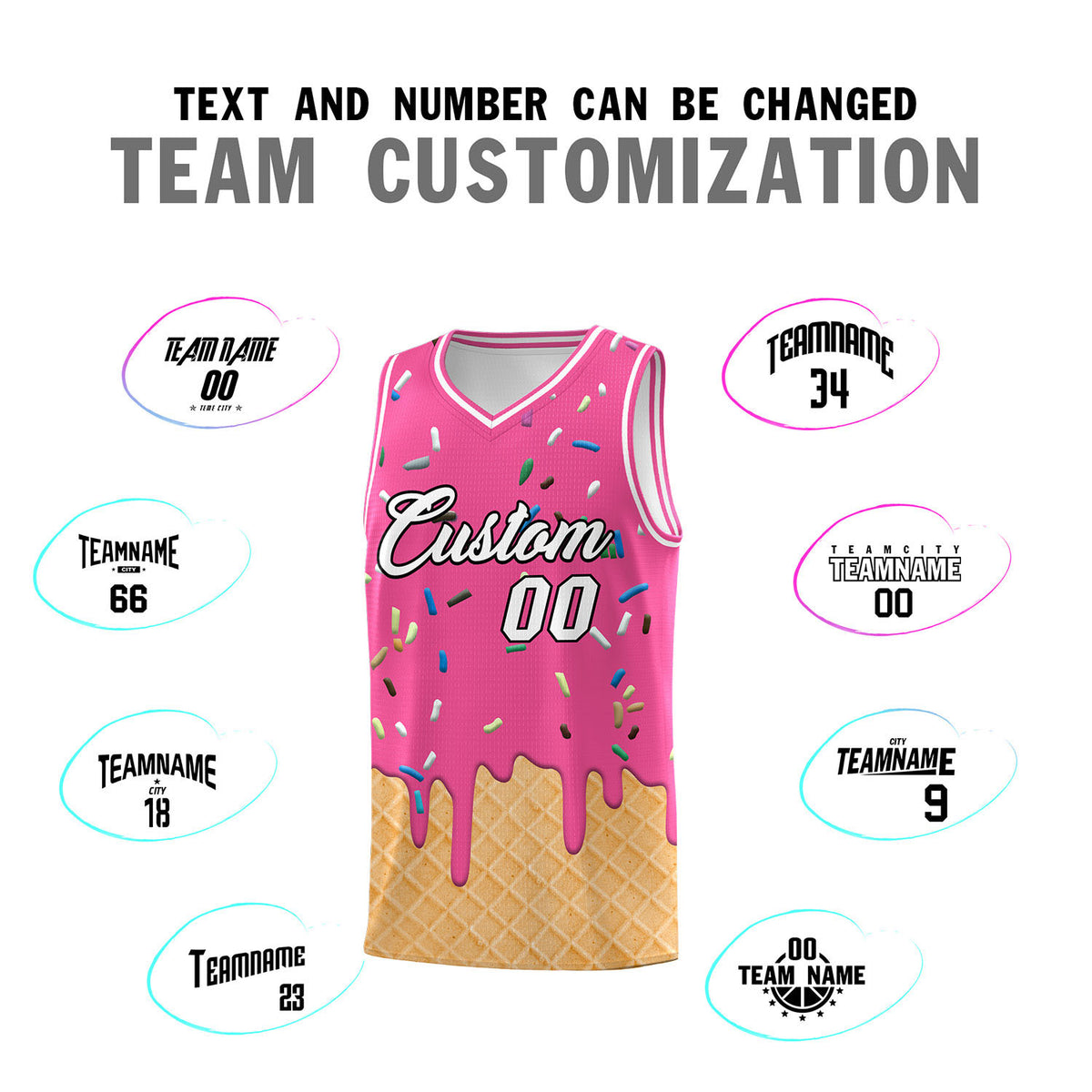 Custom Pink Basketball Kits with Ice Cream Element Pattern