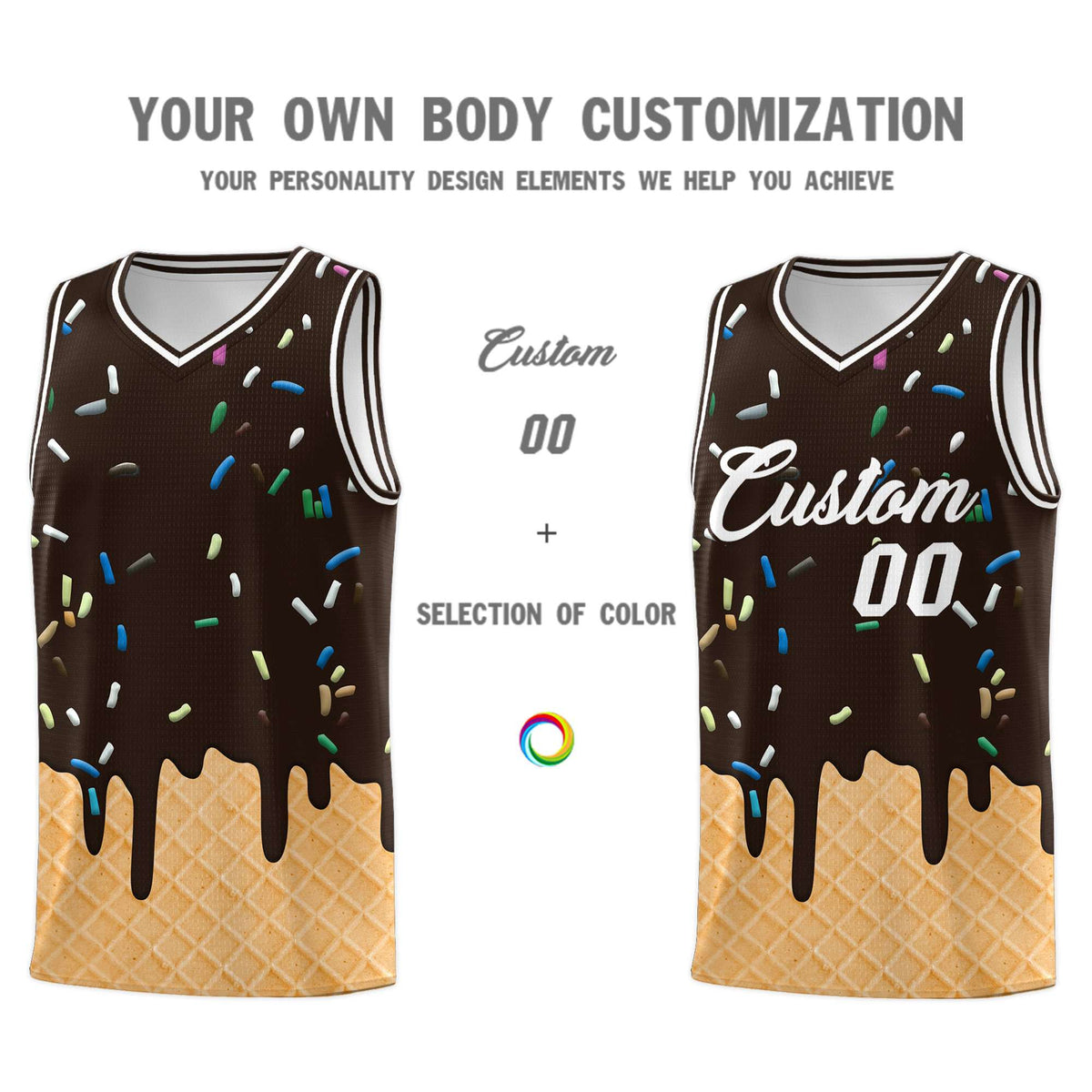 Custom Brown Basketball Kits with Ice Cream Element Pattern