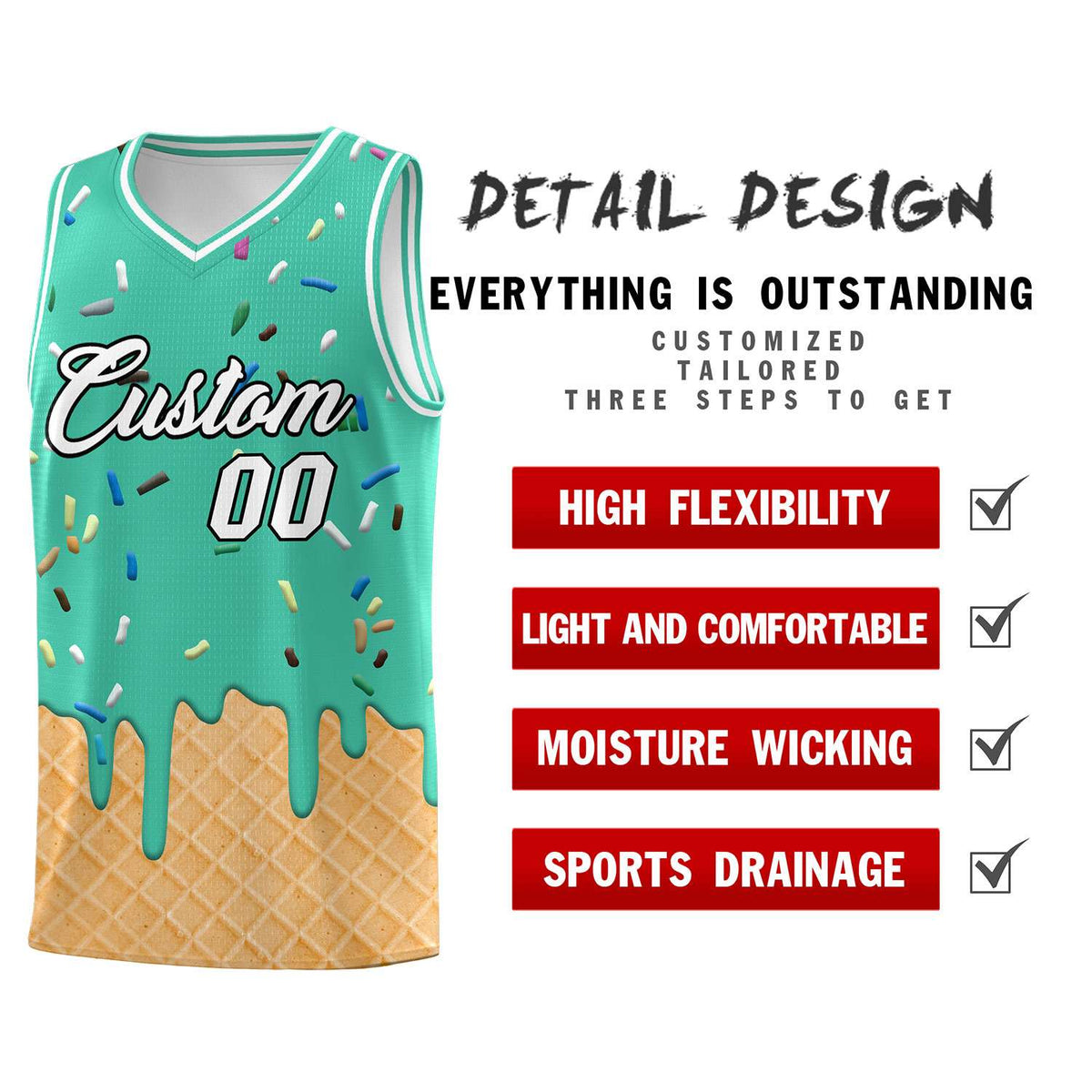 Custom Olive Basketball Kits with Ice Cream Element Pattern