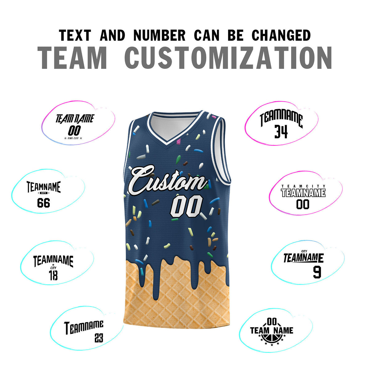 Custom Midnight Blue Basketball Kits with Ice Cream Element Pattern