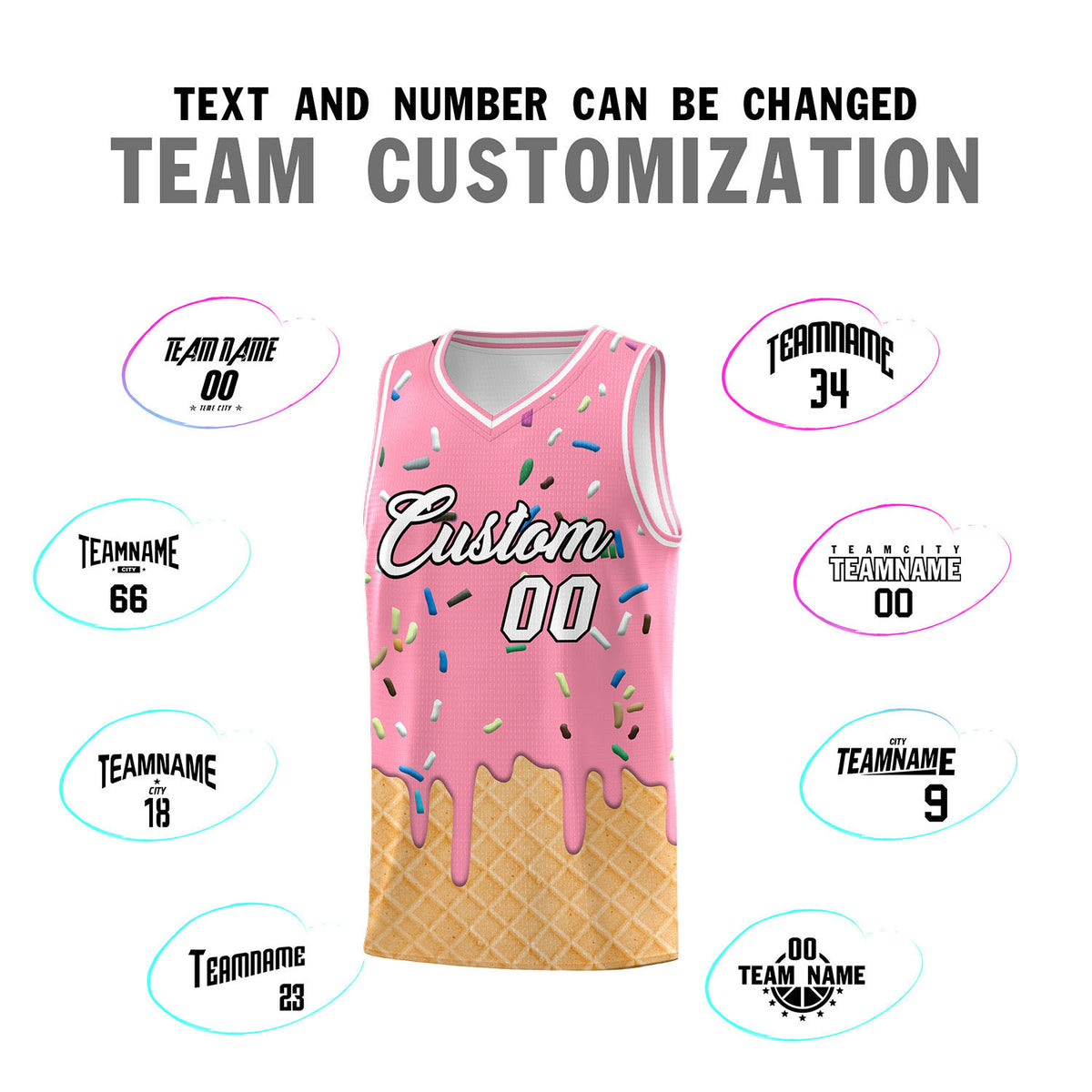 Custom Light Pink Basketball Kits with Ice Cream Element Pattern