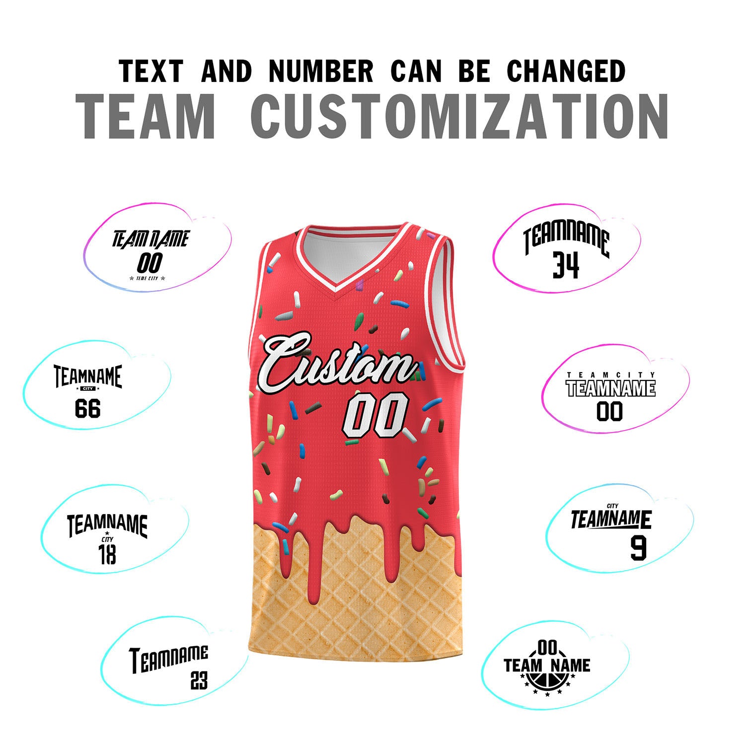 Custom Light Red Basketball Kits with Ice Cream Element Pattern