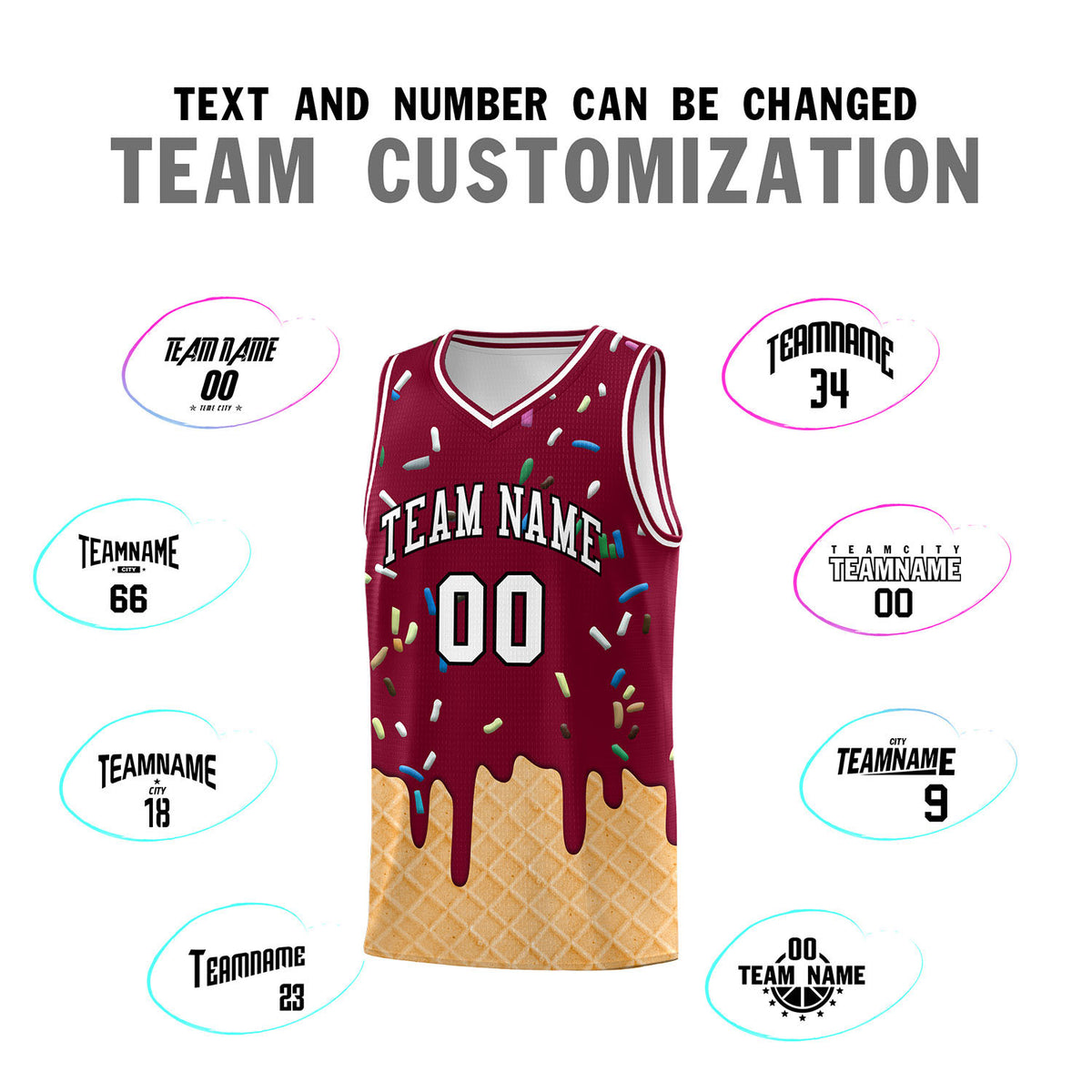 Custom Crimson Basketball Kits with Ice Cream Element Pattern