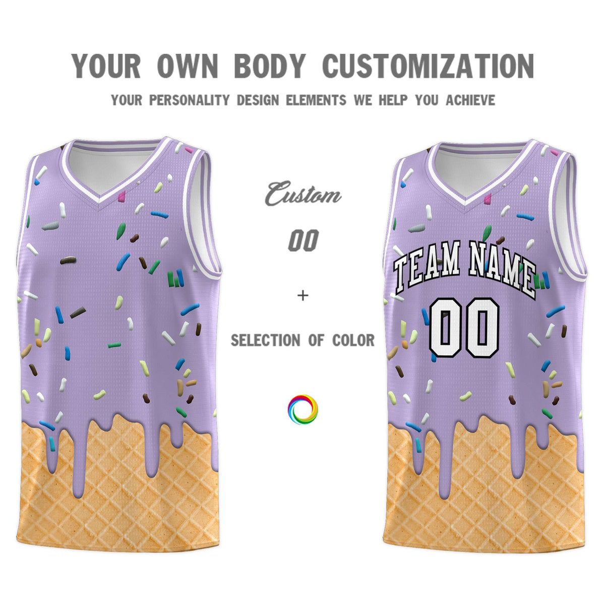 Custom Light Purple Basketball Kits with Ice Cream Element Pattern