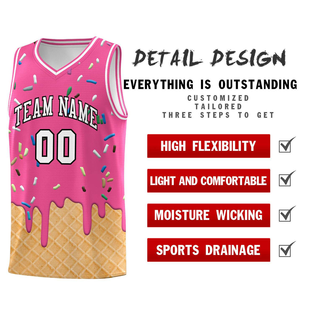 Custom Pink Basketball Kits with Ice Cream Element Pattern