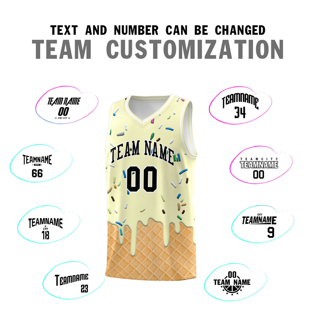 Custom Cream Basketball Kits with Ice Cream Element Pattern