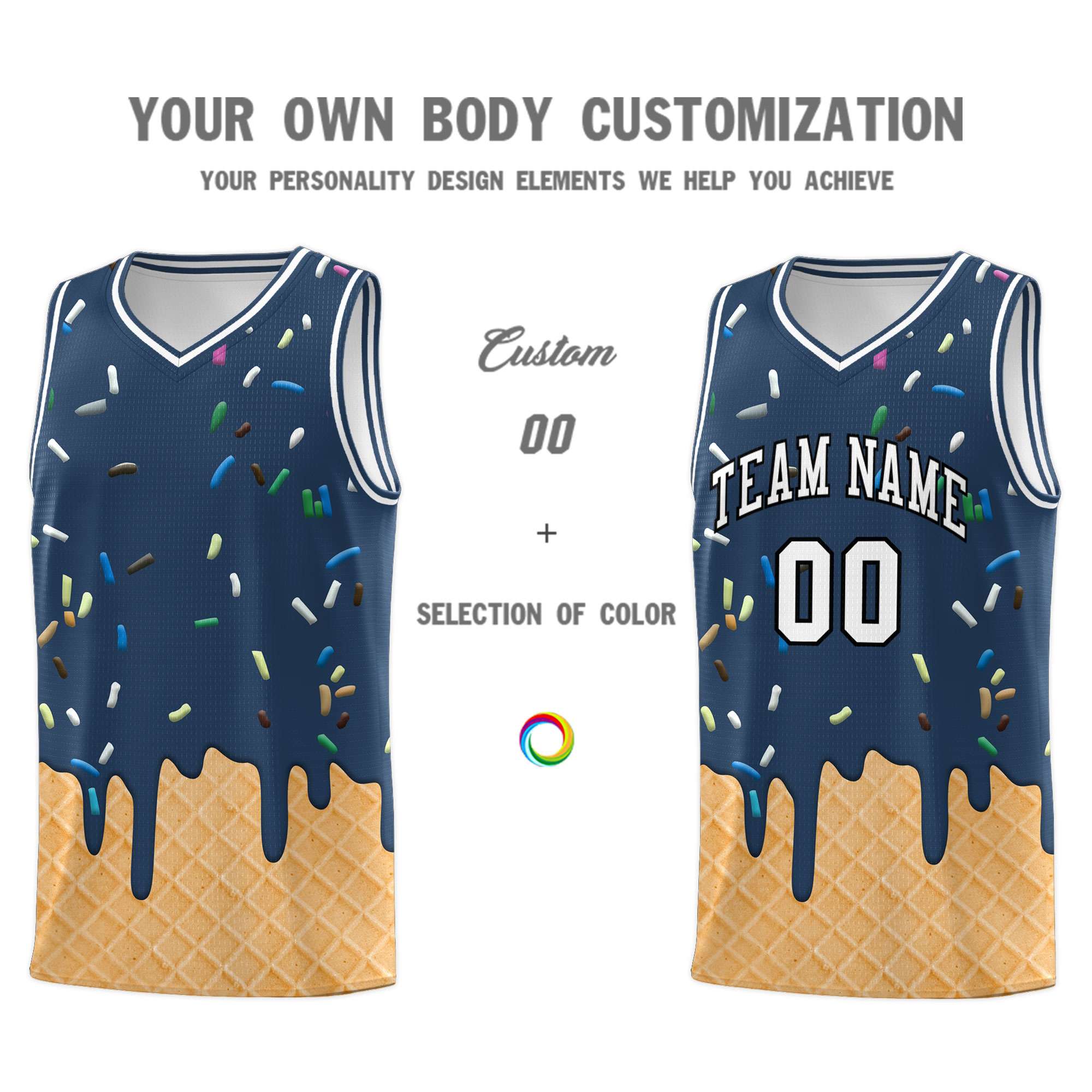 Custom Midnight Blue Basketball Kits with Ice Cream Element Pattern