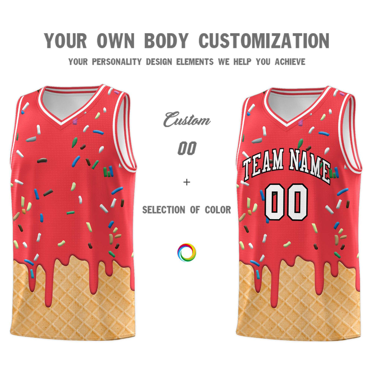 Custom Light Red Basketball Kits with Ice Cream Element Pattern