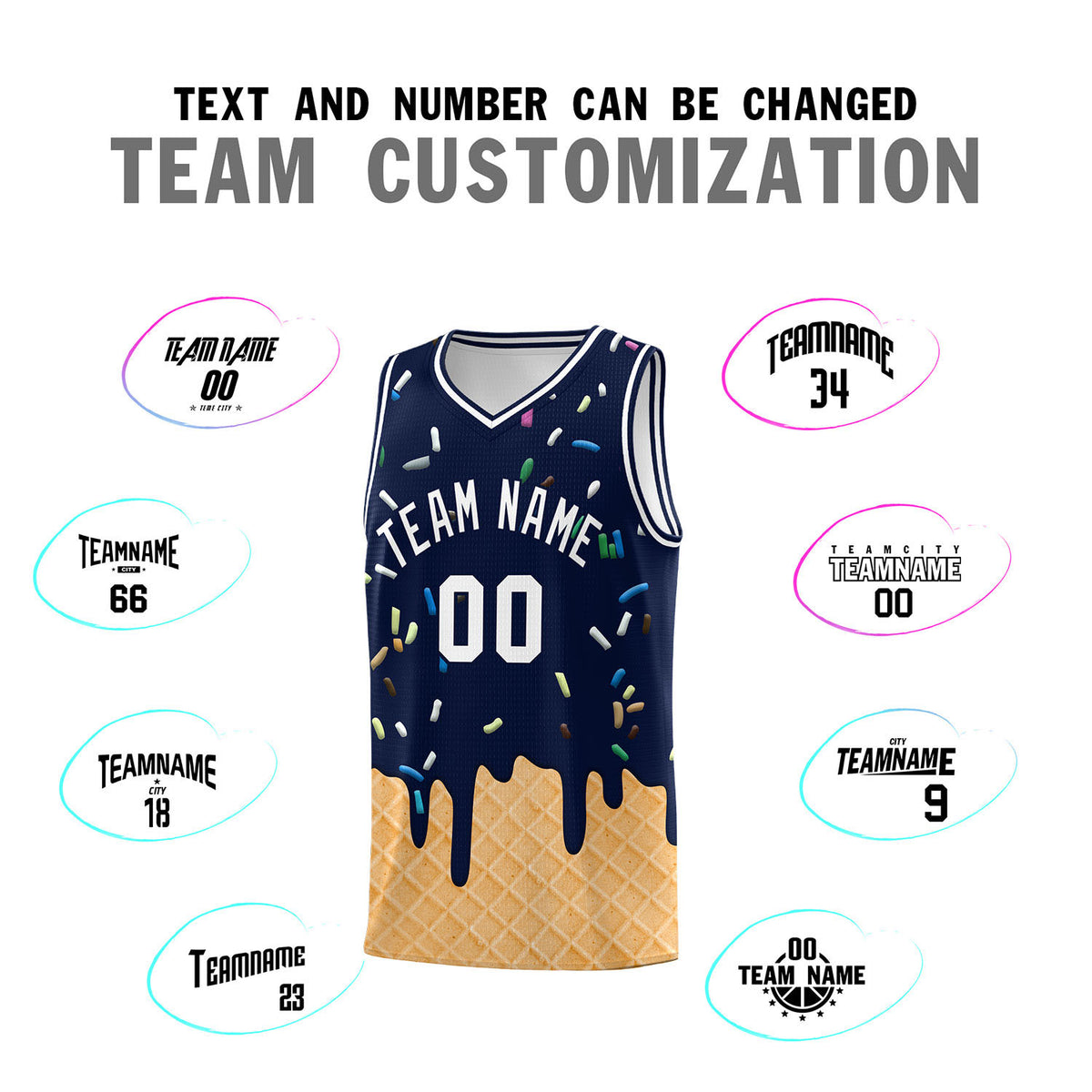 Custom Navy Basketball Kits with Ice Cream Element Pattern