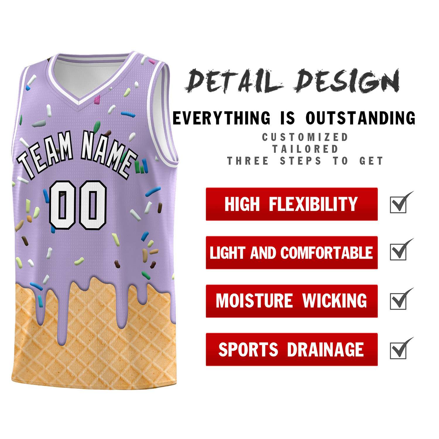 Custom Light Purple Basketball Kits with Ice Cream Element Pattern