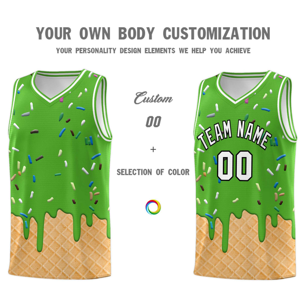 Custom Light Green Basketball Kits with Ice Cream Element Pattern