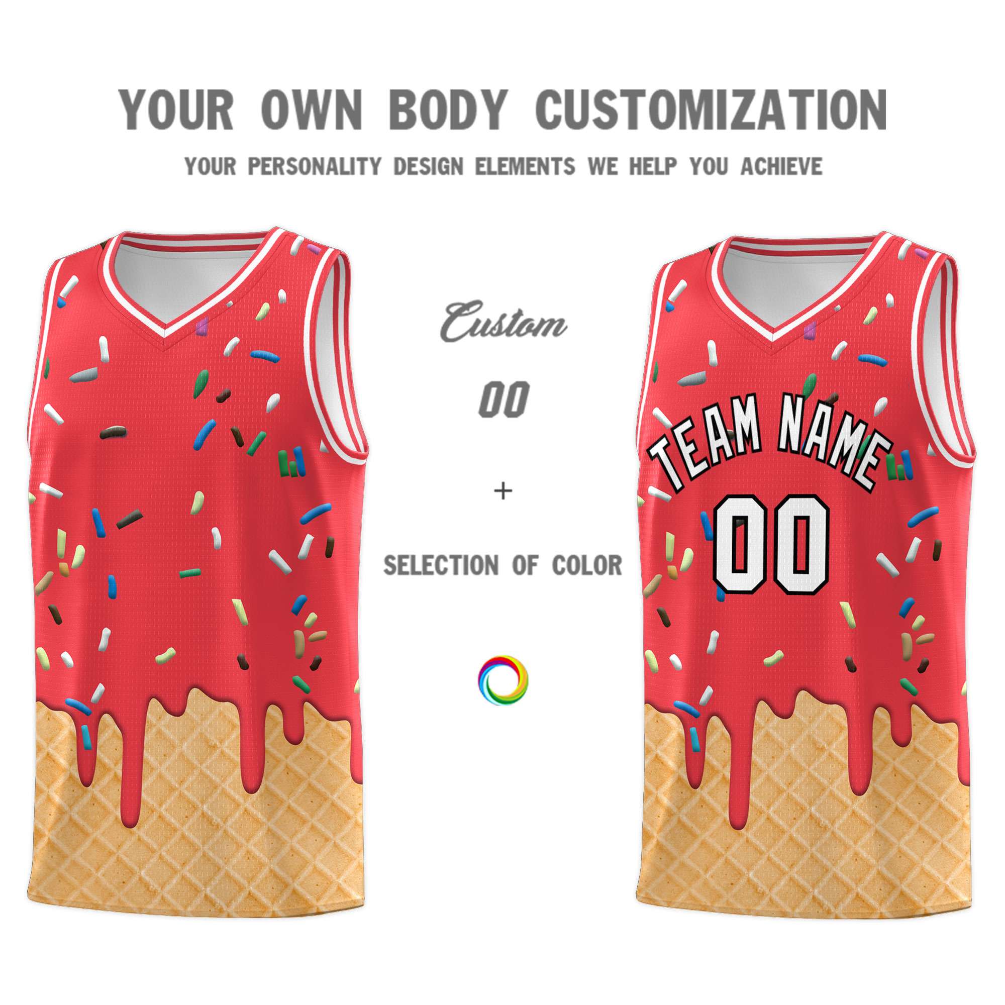 Custom Light Red Basketball Kits with Ice Cream Element Pattern