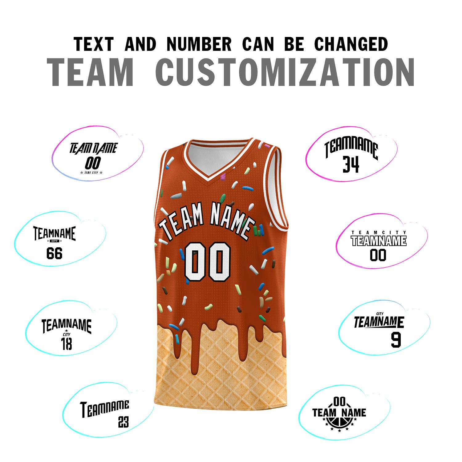 Custom Dark Orange Basketball Kits with Ice Cream Element Pattern