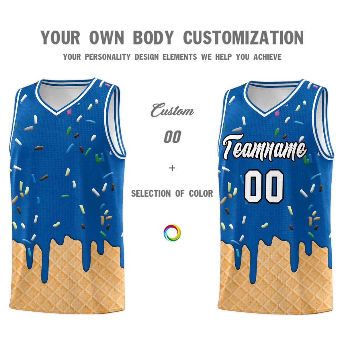 Custom Royal Basketball Kits with Ice Cream Element Pattern