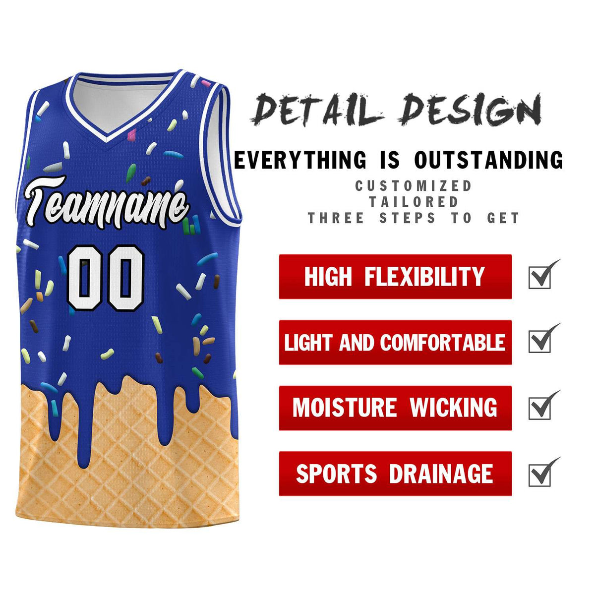 Custom Royal Blue Basketball Kits with Ice Cream Element Pattern