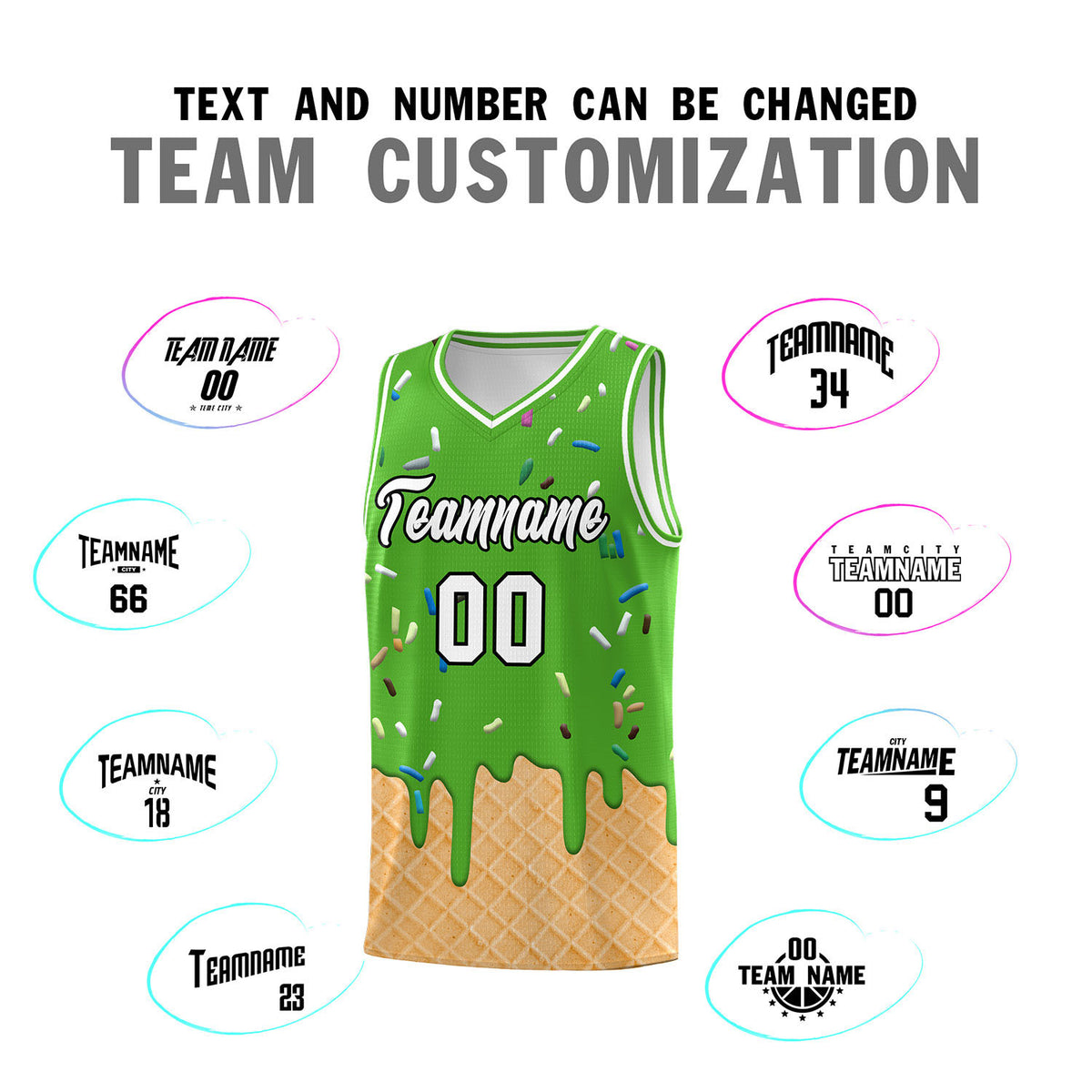 Custom Light Green Basketball Kits with Ice Cream Element Pattern