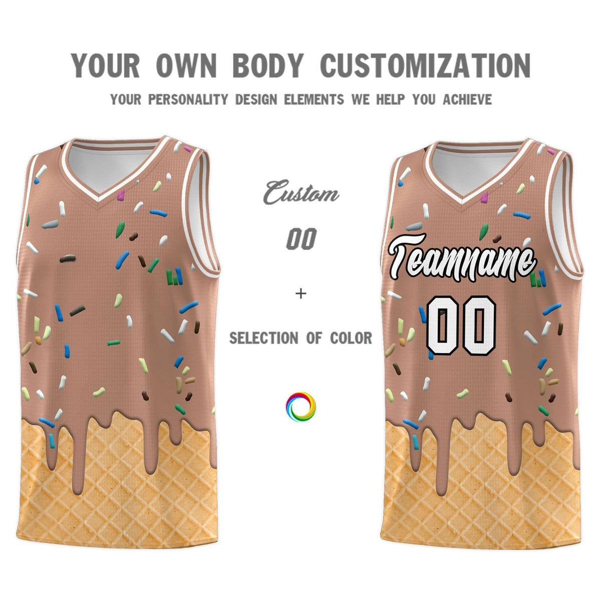 Custom Coffee Basketball Kits with Ice Cream Element Pattern